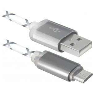 Дата кабель USB 2.0 AM to Micro 5P 1.0m GrayLED backlight Defender (87554)