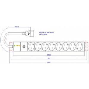Силовий блок Conteg 19" 1U w/PDU 8xSchuko, вилка C14, кабель 2м (DP-RP-08-SCHUF-IEEC14/S)