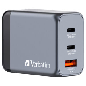 Зарядний пристрій Verbatim GaN 65 W 3 ports (2xUSB-C-65 W /USB-A -3.0) (32201)