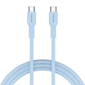 Дата кабель USB-C to USB-C 1.0m OnWire 60CL C-C 60W COLOR Braided 1m Light Blue Canyon (CND-CCAP60AB10LBL)