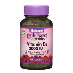 Вітамін Bluebonnet Nutrition Вітамін D3 2000IU, Смак Малини, Earth Sweet Chewables, 90 ж (BLB-00364)