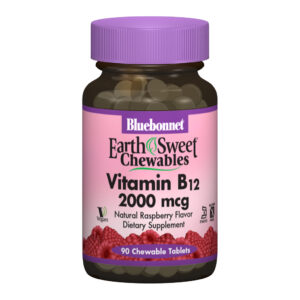 Вітамін Bluebonnet Nutrition Вітамін В12 2000мкг, Смак Малини, Earth Sweet Chewables, 90 (BLB-00436)