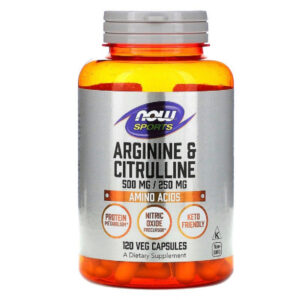 Амінокислота Now Foods Аргінін і цітрулін, 500мг  250 мг, 120 вегетаріанських капс (NOW-00037)