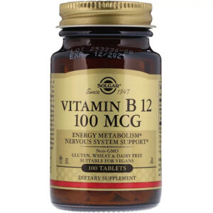 Вітамін Solgar Вітамін В12 (Ціанокобаламін), Vitamin B12, 100 мкг, 100 табл (SOL-03180)