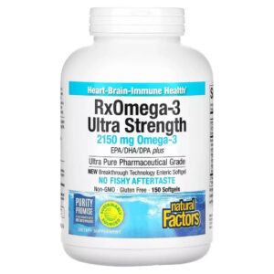 Жирні кислоти Natural Factors Омега-3 ультра, 2150 мг, RxOmega-3 Ultra Strength, 150 гелевих капсул (NFS-35493)