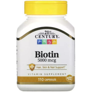 Вітамін 21st Century Біотин, 5000 мкг, Biotin, 110 капсул (CEN-27116)